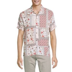 RAGA MAN Patchwork Floral Print Short Sleeve Button Up Camp Shirt
